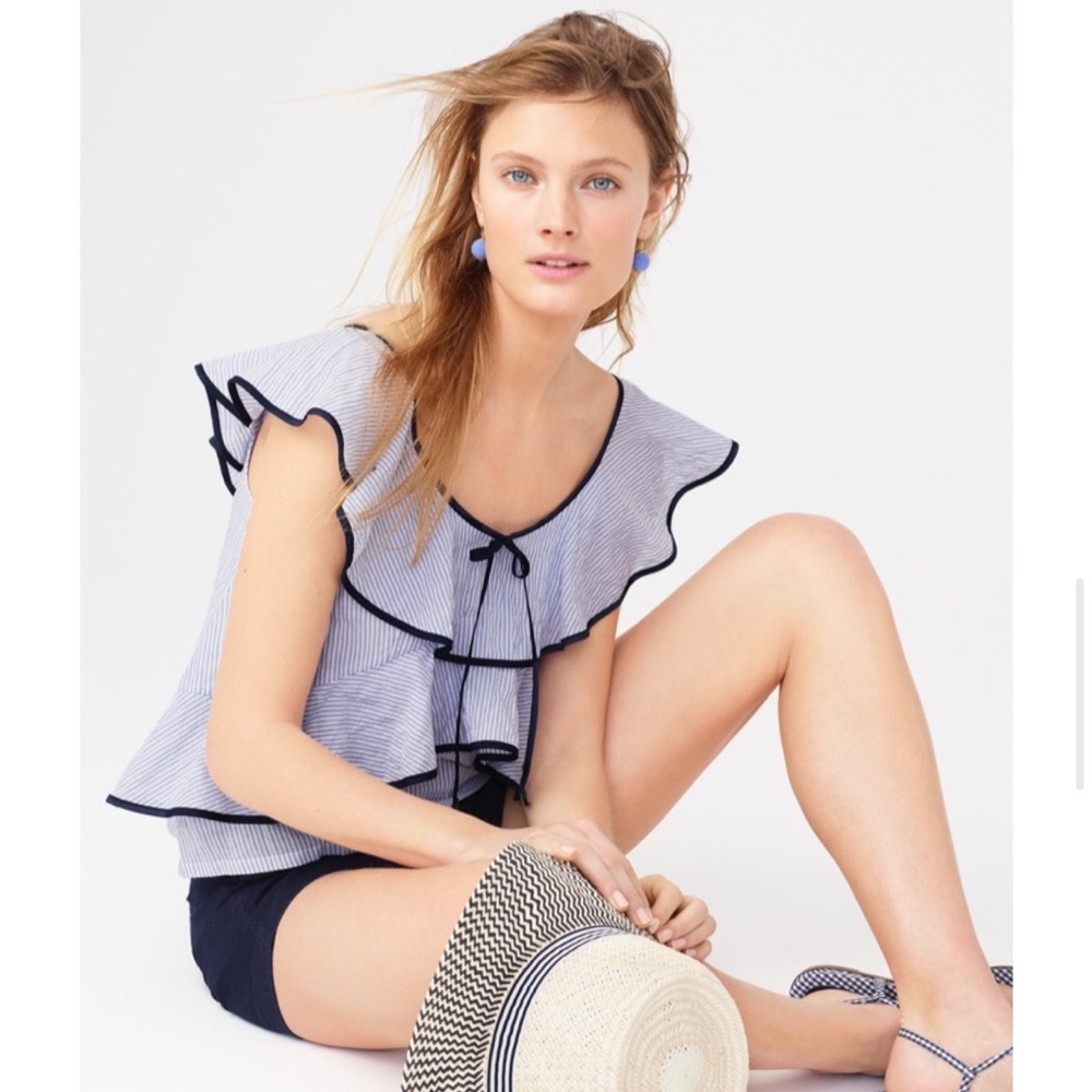J. Crew Pinstripe Ruffle Tank Top